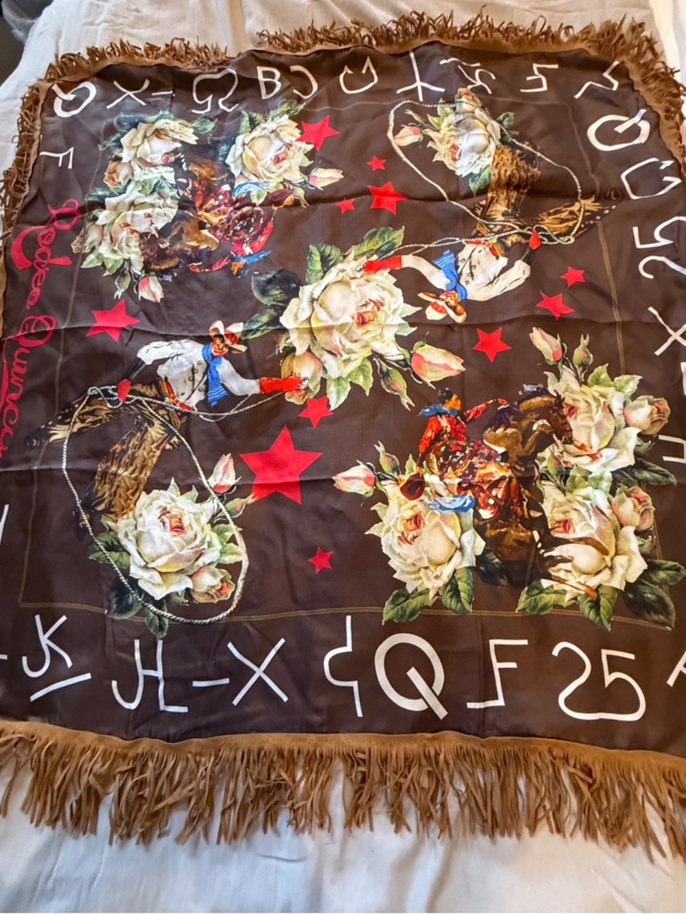 Rodeo Quincy Vintage 100% SilkFringed Scarf New w Tags - Picture 2 of 5